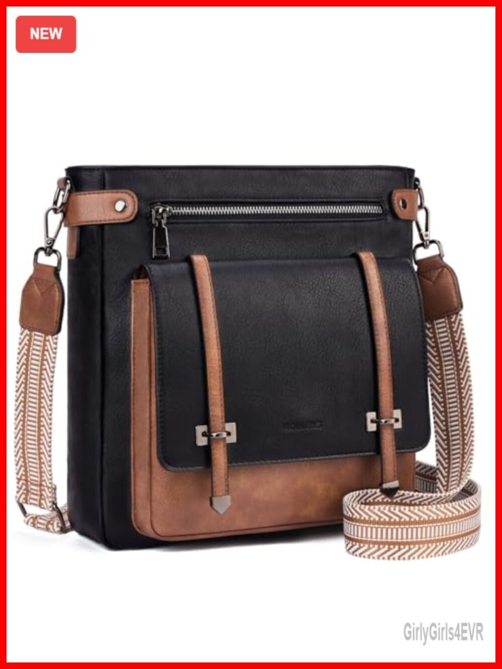 Crossbody Bag Multi Pocket Vegan Leather Travel Purse Adjustable Strap